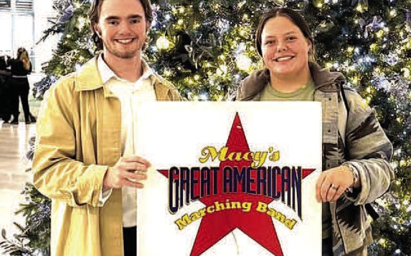MACY’S PARADE- Whiteface band members Bhrett Driver and Keely Timmons represented their school at the Macy’s Thanksgiving Parade in New York City on Thanksgiving after being selected to be a part of the Macy’s Great American Marching Band.(Whiteface ISD photo)