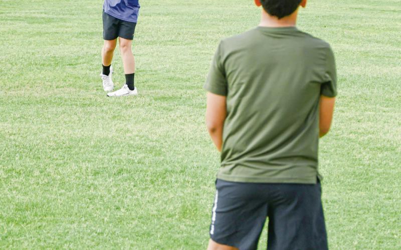 WORKING THROWING MECHANICS - Antelope camper Conner Williams throws the football to campmate Zayden Garay during a throwing mechanics drills at the Whiteface Sports Skills Camp this past Wednesday at Whiteface High School. (Staff photo by Jentezen Smith)