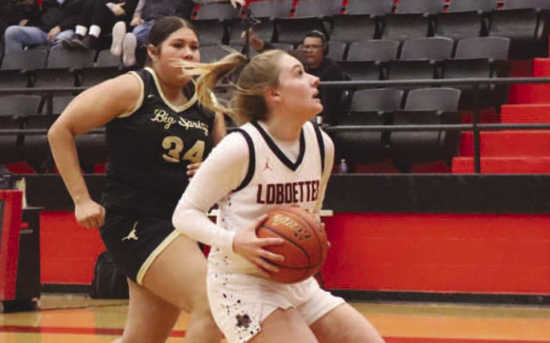 HOP STEP - Levelland Loboettte Presley Smith ran the fast break during the teams district opener win against the Big Spring Lady Steers this past Friday at home. (Staff photo by Aalijah Soliz)