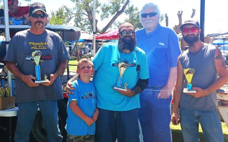 PROJECT IN PROGRESS – First place went to Richard Thyfault for a blue 1957 Ford Skyliner; Jimmy Michell was awarded second place for a white 2022 Toyota Camry; and Cody Britton received third place with a blue and white 1975 Chevy K10. (Staff photo)