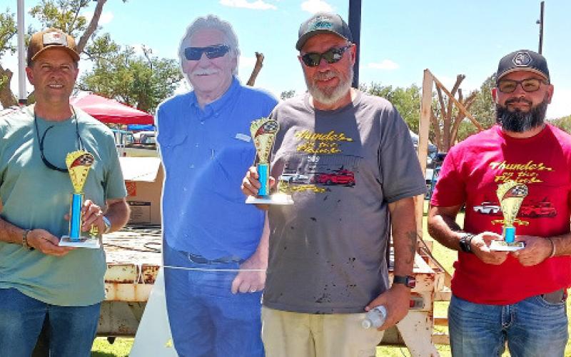 ORIGINAL CARS – First place went to Robbie and Tina Burgess for a pink 1957 Ford T-Bird; Mike Sapia won second place with a black and white 1971 Chevrolet Monte Carlo; and Lupe Corrales received third place for a red 2002 SS 35th Camero. (Staff photo)