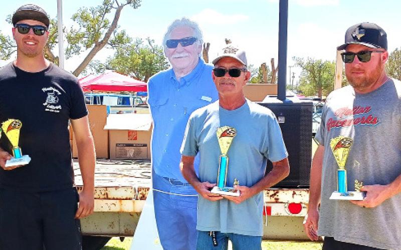 GM MUSCLE CARS (64-81) – Chris Berly, third place for a blue 1968 Buick Skylark; Todd Gregg, first place with a black 1981 Chevrolet Camero 228; and Billy Whitehead Jr., second place with a green 1963 Chevy Impala.