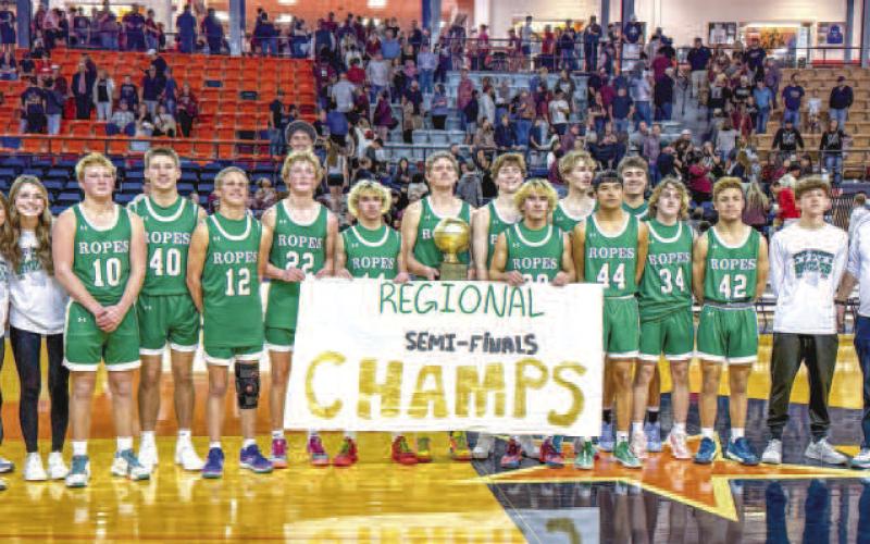 REGIONAL SEMI-FINAL CHAMPS - The Ropes Eagles took on the Abernathy Antelopes at the SPC Texan Dome where they won 65-54, as the away team. The Eagles took on the Reagan County Owls this past Friday night at Lamesa High School for the Regional Finals round of playoffs. (Staff photo by Aalijah Soliz)