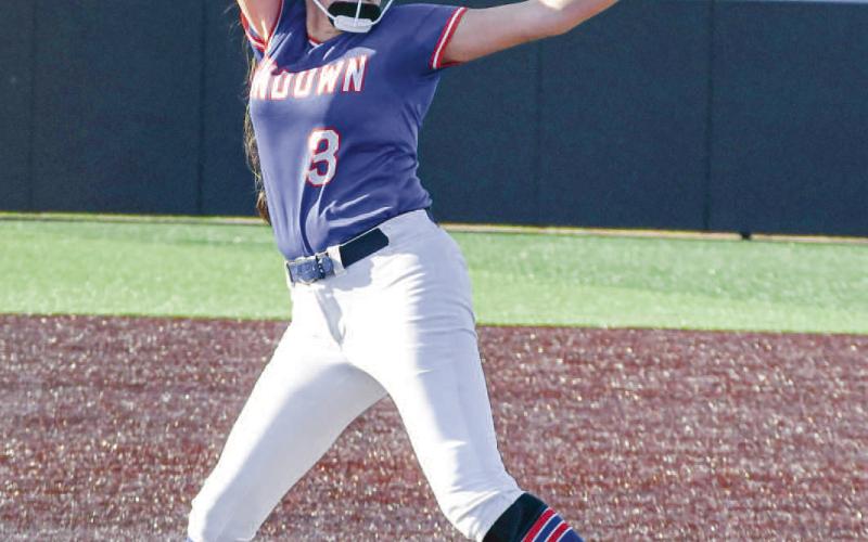 THROWIN' STRIKES - Sundown Roughette Destiny Garza delivers a pitch during the State Semifinals at Abilene Christian University recently. She'd throw 62% of her pitches for strikes in the State Championship game. (Staff photo by Jentezen Smith)