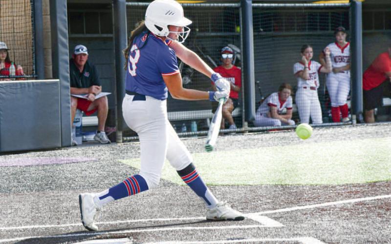 SQUARE ONE UP - Sundown Roughette Destiny Garza squares up a pitch during the State Semifinals at Abilene Christian University recently. She'd go 1/3 in the State Championship. (Staff photo by Jentezen Smith)