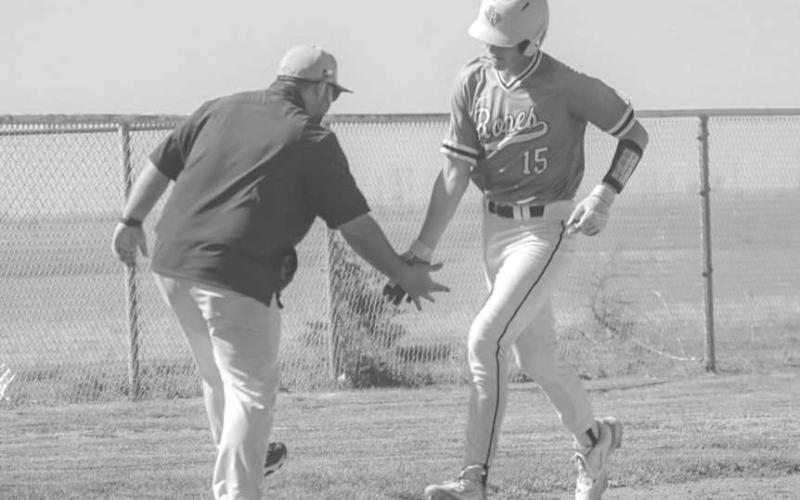 HOMER - Ropes Eagle Kade Franklin homered to left field during the team’s game against the Smyer Bobcats this past Monday as the away team. (Staff photo by Aalijah Soliz)