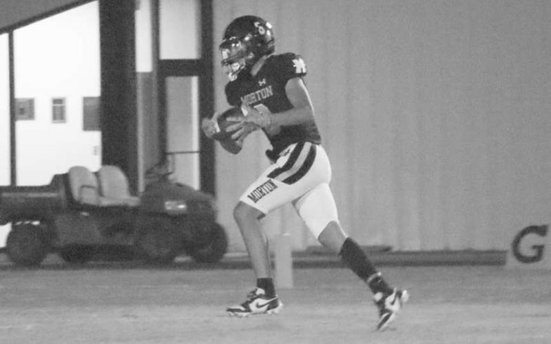 CATCH - Morton Indian E.J. Rivas caught the big pass downfield for a touchdown last Thursday night against the Crosbyton Chiefs. (Staff photo by Aalijah Soliz)