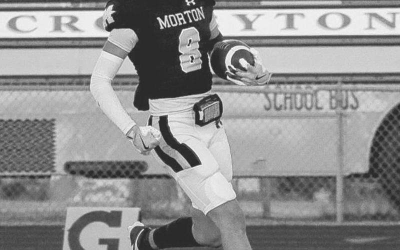 WALK IT IN - Morton Indian Jaeden Alvarado ran the ball in for a Morton touchdown last Thursday night against the Crosbyton Chiefs at home. (Staff photo by Aalijah Soliz)