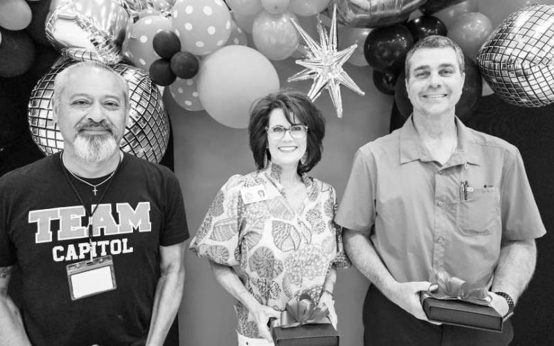 35 YEARS OF SERVICE - Levelland ISD held their employee banquet last week with several awards being given. These individuals were recognized for their 35 Years of Service (from right to left): Junior Gonzalez, Cristal Isaacks, Sid Gerber. (Photo courtesy of Cristal Isaacks)