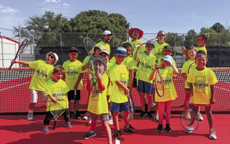 YOUTH TENNIS CAMP - The Levelland ISD Tennis Program held their annual summer camp for kids wanting to work on being better at the game of tennis. Pictured from left to right are: Haddie Niederhouser, Alex Grey, Caroline Martin, Lorenzo Chavira, Caleb Willey, Sarah Gonzales, Isabella Mendoza, Genesis Marin, Rylie Bojorquez, Ryan Franco, David Gonzales, Michael Lawson, Jesse Lawson, Coach Jeffery Braziel and Coach Chad Lawson. (Photo courtesy of Chad Lawson)