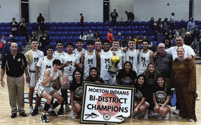 BI-DISTRICT CHAMPS - The Morton Indians took on the Grady Wildcats this past Tuesday night in Tahoka for their first round of the UIL basketball playoffs where they won 54-47. The Indians played against the Lorenzo Hornets for their area matchup in playoffs with the time and place TBD this past Friday. (Photo courtesy of Morton ISD)