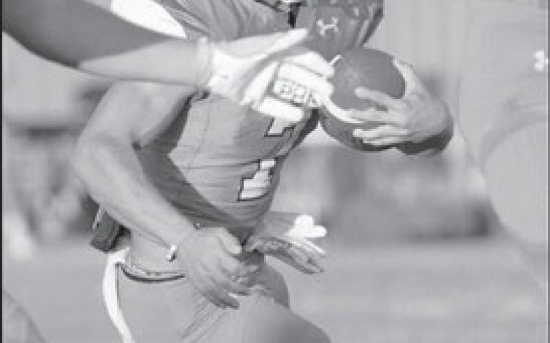 BALL CARRIER EYES - Ropes running back Ben Saldivar ran the ball in the teams dominant win against Hale Center looking in the open field. (Photo courtesy of Donovan Martin)