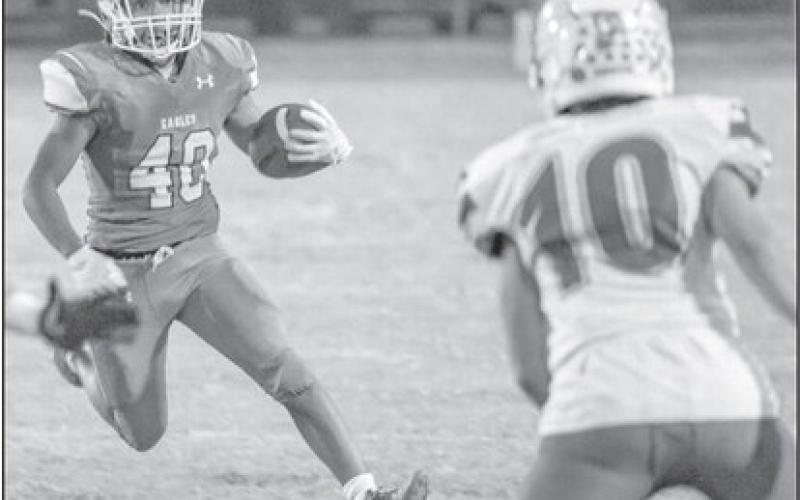EXPLOSIVE RUN - Ropes running back Jacob Wyatt ran the ball in the teams win against the Hale Center Owls on their homecoming night. (Photo courtesy of Donovan Martin)