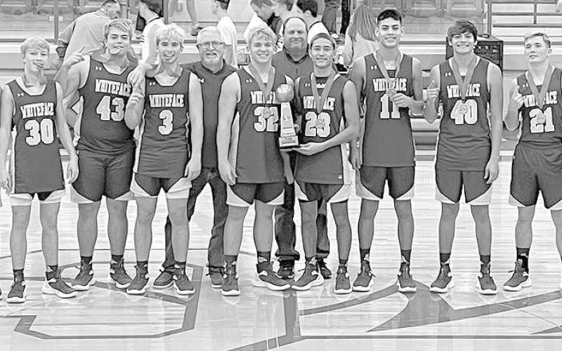 CHAMPS- The Whiteface Antelopes went 3-0 to win the Borden County Invitational Basketball Tournament in Gail over the weekend. The Antelopes downed the Ropes Eagles in the championship game 53-36 on Saturday. Whiteface hosts Springlake-Earth at 6:30 p.m. while Ropes hosts Petersburg at 7:30 p.m. on Friday. (Photo Courtesy of Holly Crutcher)