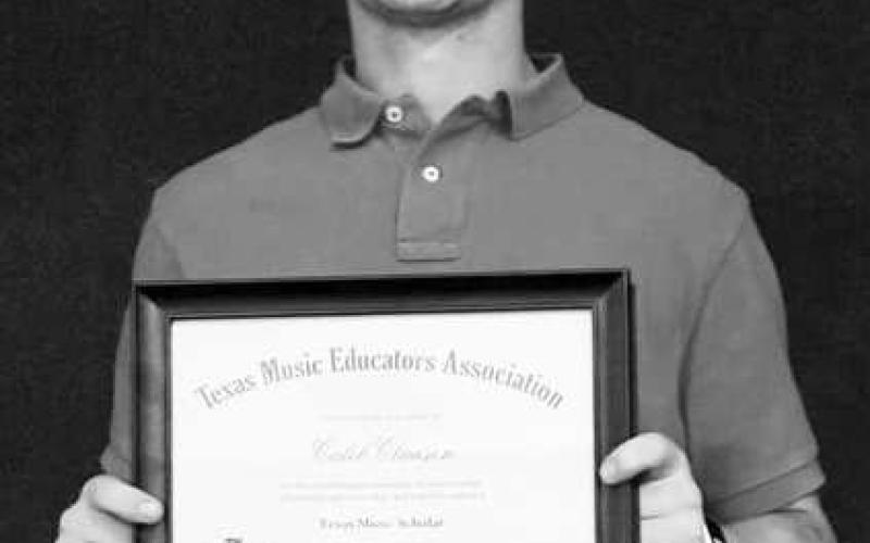 STATEWIDE MUSIC AWARDCaleb Clausen was honored as a Texas Music Scholar last week at the Sundown ISD spring concert. Caleb was nominated for this award by his band director, Justin Mauldin. (Submitted photo)