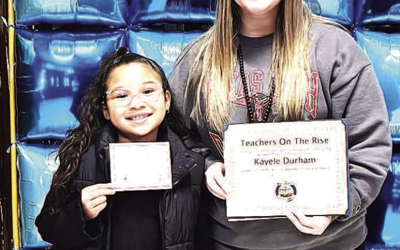 TEACHER ON THE RISE- Whiteface Elementary teacher Kayele Durham was selected as Mrs. Baird’s Elementary Teacher on the Rise. She was nominated by the family of Ariel C. Durham was awarded $100 United Supermarket gift card, cookies, a gift basket from Mrs. Baird’s bread, along with lunch for two at the Texas Tech Red Raiders Club. Ariel was awarded with a $50 gift card for her winning nomination. (Whiteface CISD photo)