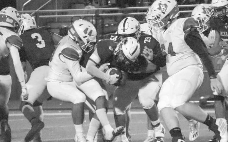 NOT OVER HERE - Ropes linebacker Victor Saenz made the stop behind the line of scrimmage for a tackle for loss last Thursday night. (Staff photo by Aalijah Soliz)