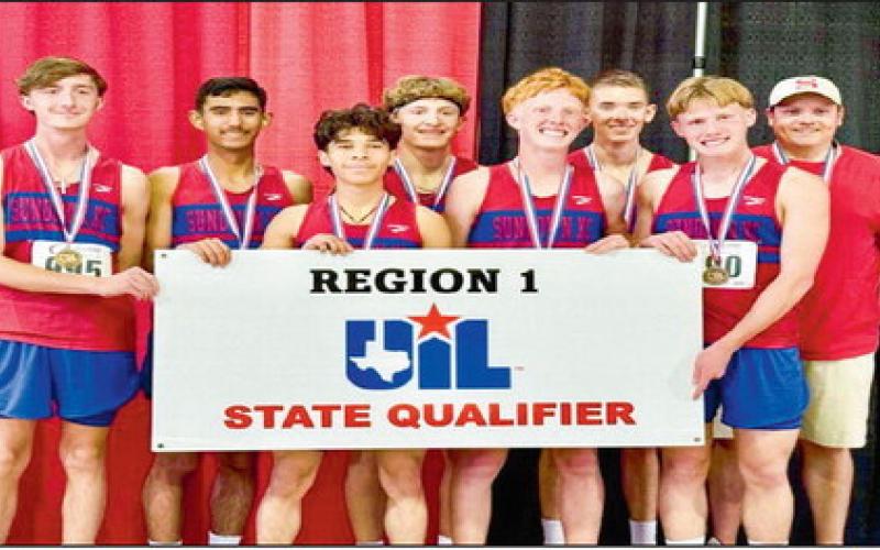 SEE YOU AT STATE! - The Sundown Roughnecks varsity cross country team placed third overall as a team and qualified for the state meet at the 2A Region 1 Cross Country Championship this past Tuesday at Mae Simmons Park. Pictured in no particular order is senior Rolando Rivera, junior Lincoln Keesler, senior Jaydith Shelton, freshman Jaxon Reynolds, senior Daniel Mauldin, junior Ryder Stanley, junior Corey Goodman and Head Coach Dakotah Watson. (Photo provided by Sundown Roughnecks Facebook)