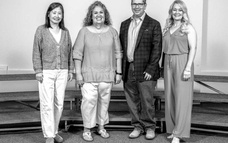 20 YEARS OF SERVICEAWARD - South Plains College (SPC) announced their employee service awards during their 2025 Employee Banquet on May 8. The recipients of the 20-Years of Service Award pictured from the left are: Dr. Li Xiang, Irene Baca, Robert Wood and Vanessa Reales. Not pictured are Lorenza Macias and Rosa Torrez. (SPC Photo)