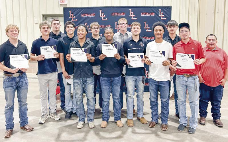 FOOTBALL AWARDS - Most Valuable Player: Kaden Brogden, Offensive MVP: Ethan Salazar, Defensive MVP: Jake Potter, Offensive Lineman of the Year: Casen Potter, Newcomer of the Year: Bentley Sepulbeda, Maximum Effort: Rayden Garcia (Offense) and Tristan Waters (Defense), Fighting Heart: Julian Sanchez, Most Improved Player: Noah Martin, Offensive Lobo: Bryson Golightly, Defensive Lobo: Joshua Diaz and Kysen Niblett Award: Kysen Niblett. (Staff photo by Jentezen Smith)