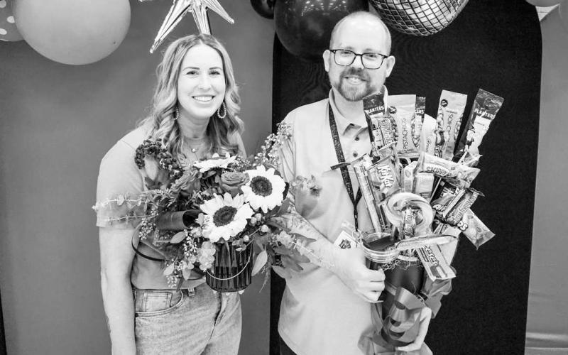 ELEMENTARY &amp; SECONDARY TEACHER OF THE YEAR - These educators will go on to ESC17 to compete for Region 17 Teacher of the Year and could go further to be State Teacher of the Year. Levelland ISD held their employee banquet last week with several awards being given. The secondary teacher of the year award was given to Sarah Gomez (South) and Andrew Barnett (LMS). (Photo courtesy of Cristal Isaacks)