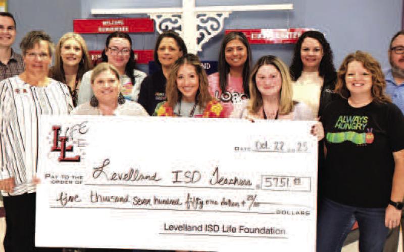 ABC-- LIFE Grant Foundation at ABC: Whitney Zubriate, Taylor Peck, Tammy Branch, Desiree Nock, Gabriella Pena and Sarah Ferrell with Landon McCormack, Donna Pugh, Ashley Howard, Kylie Boggs, Amy Pebsworth, and Ryan Fitzgerald. (Levelland ISD photo).