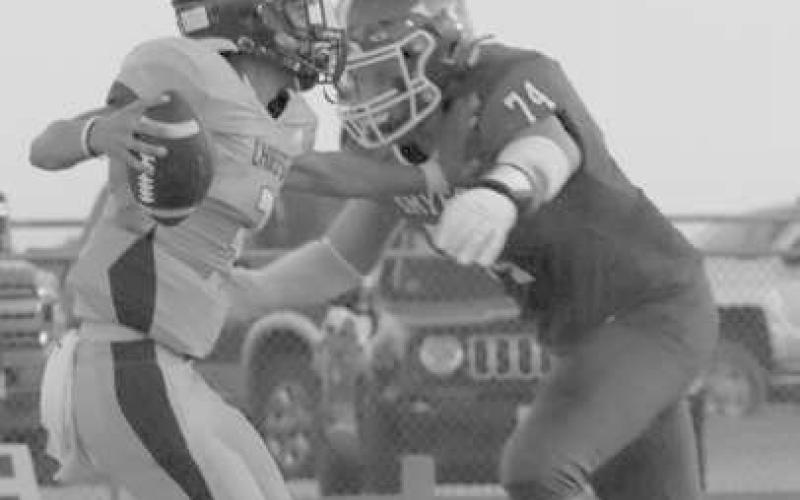 DOWN YOU GO - Smyer defensive lineman Brayden Wade got the sack during last Fridays contest against the Crosbyton Chiefs. (Staff photo by Aalijah Soliz)