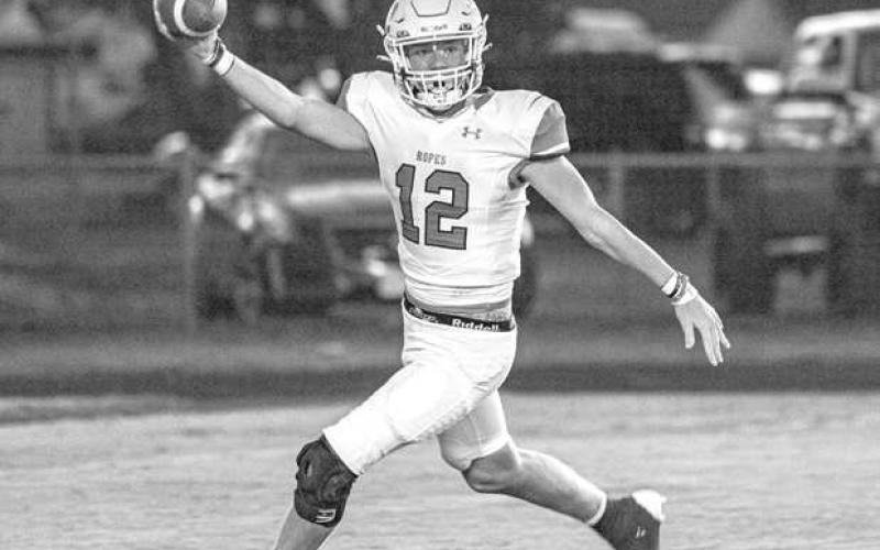 TOUCHDOWN - Ropes athlete Kade Franklin ran the ball in the endzone during their district game against the Morton Indians as the away team. (Photo courtesy of Donovan Martin)