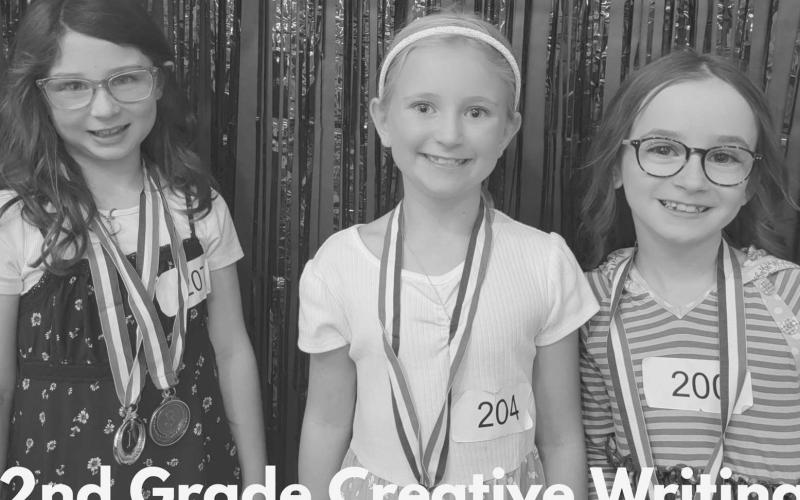 2ND GRADE CREATIVE WRITING WINNERS- 1st place Ameliia Hall, 2nd place Cora Grissom and 3rd place Clara Martin. (Photo courtesy of Cristal Isaacks)