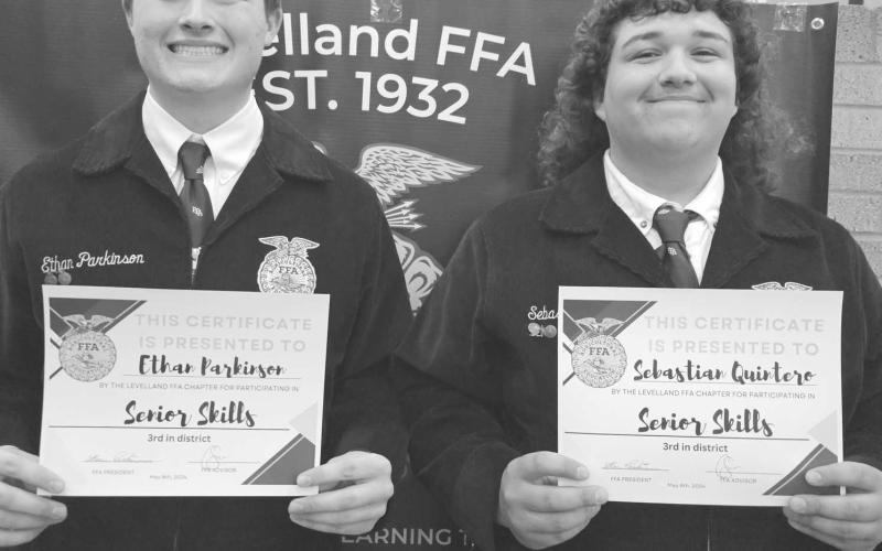 FFA SKILLS - Levelland students Ethan Parkinson and Sebastian Quintero earned certificates for their achievements throughout the year this school year. (Photo courtesy of Levelland ISD)