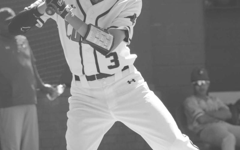 BIG SWING - Levelland Lobo Charlie Romo loaded up to hit the pitch last Tuesday during the team’s game against the Denver City Mustangs at home. (Staff photo by Aalijah Soliz)
