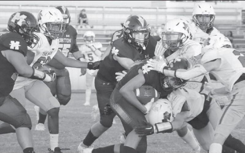 POWER RUNNING - Morton had a strong run game the entire game making good plays during the teams homecoming game. The Indians faced off against Guymond, OK at Bushland this past Saturday. (Staff photo by Aalijah Soliz)