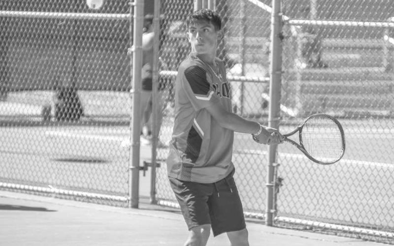 SMOOTH SWING - Levelland Lobo Eben Castillo competed in a doubles match at home against the Sweetwater Mustang Tennis Team on Tuesday. The Lobo Pack hit the courts on the road against Liberty High School on Saturday. (Staff photo by Dom Puente)
