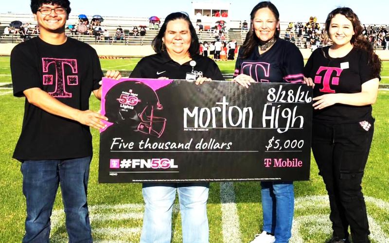 Morton ISD received a $5,000 award for participation in the T-Mobile Friday Night Light 5G Lights Sweepstakes contest. Points were earned as students, staff, families, alumni and community members posted, shared and used the hashtags for the contest. The contest isn’t over as the school continues to compete for a $1 million football stadium makeover.