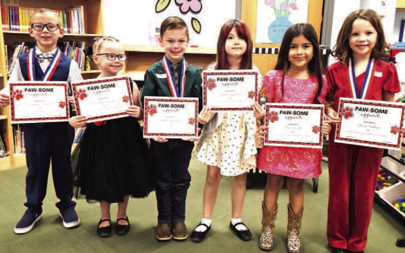 LISD FIRST GRADE UIL ORAL READING PARTICIPANTS- Jackson Kern (1st place), Kelby Ewings, Wyatt Huckabee (3rd place), Psylo Iglesias, Ella Smith and Ollie Foster (2nd place). (Levelland ISD photo).