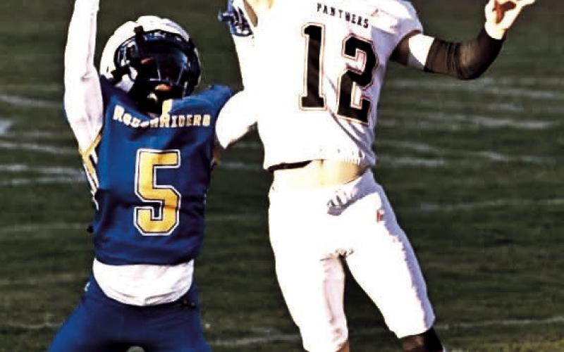 Whitharral Panther Cooper Burns blocks out the ball from a Boys Ranch player. (Whitharral ISD photo)