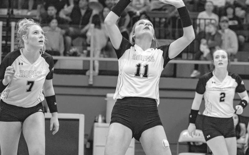 NOT OVER HERE - Ropes Lady Eagle Aubrey Bandy set up her teammates in the teams playoff loss against the Tolar Rattlers. (Photo courtesy of Donovan Martin)