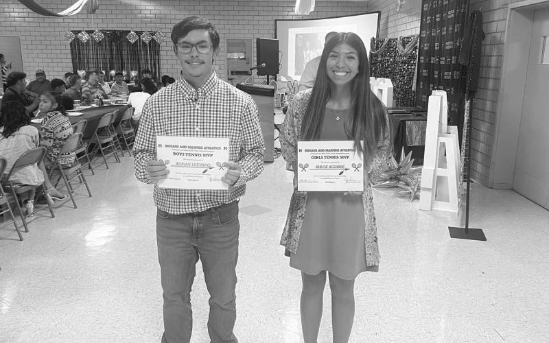MORTON TENNIS - Morton Athletes Adrian Luevano earned MVP for the Boys and Khloe Aguirre earned MVP for the girls this past Tuesday at their Sports Banquet. (Photo courtesy of Morton ISD)