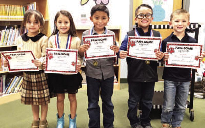 LISD FIRST GRADE UIL STORY TELLING PARTICIPANTS- Hazel Vela, Emma Tucek (3rd place), Jesse Torres (1st place), Alan Villarreal (2nd place), and Reese Middleton. (Levelland ISD photo).