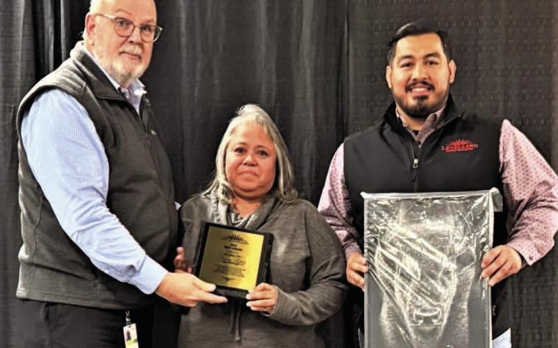 COL GRIT AWARD- City of Levelland GRIT Award was presented to Nancy Lopez, Business Manager by James Fisher and Justin Balderas. (City of Levelland photo)