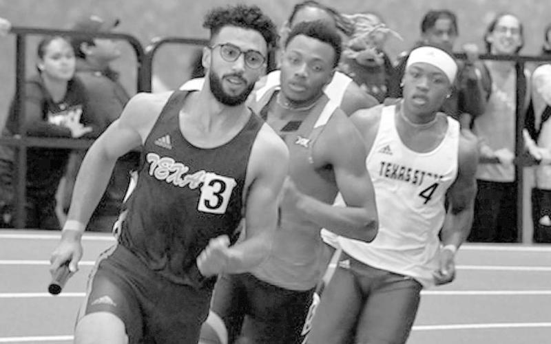 RELAY- The South Plains College men’s and women’s track and field teams wrapped up their third meet of the season Saturday at the Texas Tech Open and Multis at the Texas Tech Sports Performance Center. The Texans earned a second place finish in the men’s 4x400 relay, as Bembridge, Caio Almeida, Evaldo Whitehorne, and Farquharson ran a blistering 3:05.91. (Photo Courtesy of Jordan Irvine)