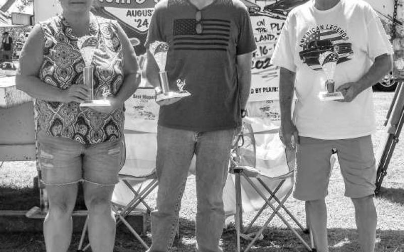ORIGINALTRUCKSALL-YEAR 4X4- Pictured from left to right are: 1st place Marilyn Valencia, 2nd place Tye Taylor and 3rd place Troy Bass for the Original Truck All Year 4x4 Class at the car show on Saturday. (Photo cocurtesy of Emily Campos)