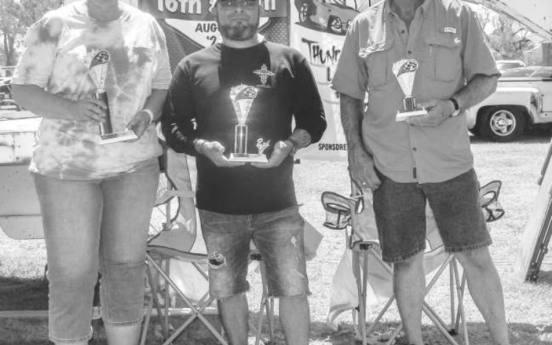 ‘90- OLDER- Pictured from left to right is: 1st place, Britt Chaney, 2nd place, Ray Flores and 3rd place, Buddy Dyer for 90-Older Class at the on Saturday at the Levelland City Park. (Photo courtesy of Emily Campos)