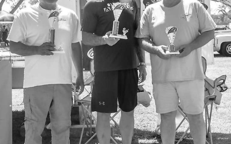 GM MUSCLE CARS 64-81- Pictured from left to right are: 1st place James Picon, 2nd place Corey Youso and 3rd place Robby Crowderfor the GM Muscle Car 64-81 Class. (Photo courtesy of Emily Campos)
