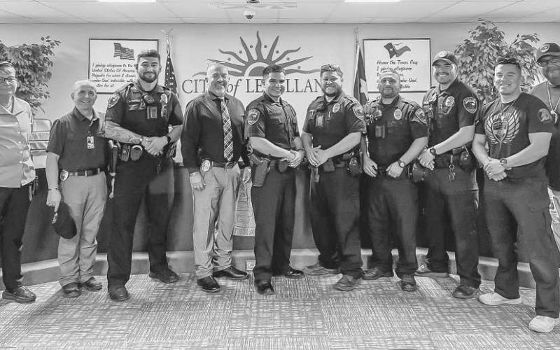 WARM WELCOME - Members of the Levelland Police Department were in attendance for the swearing in of Officer Ernest Hernandez at Levelland City Hall Tuesday afternoon. Since the July shooting that took place in 2021, LPD Chief Albert Garcia has continued to bolster his ranks to turn his department into a proactive force rather than a reactive force. (Photo courtesy of Mateo Lopez)