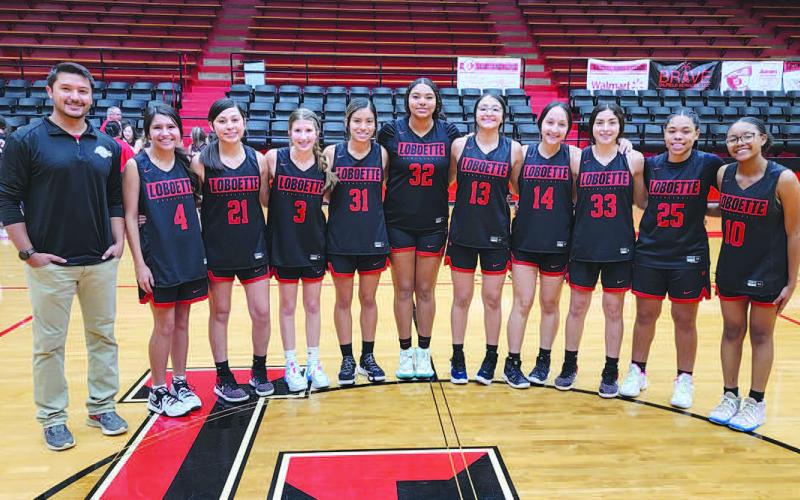 LOBOETTE JV BLACK- Levelland Head Coach Clay Barnett hosted the Annual Meet the Loboettes last week at Levelland High School. Coach Barnett had the girls display their skills before a friendly competition against parents. Pictured in no particular order are: Jaylyn Sierra, Jazlyn Diaz, Tea Johnson, N’ya Washington, Jade Gomez, Hailiee Estrada, Aubrey Morin, Olivia Stuart, Ariana Lopez, Trinity Wafer and coach Marc Elbert. (Photo Courtesy of Cristal Isaacks)