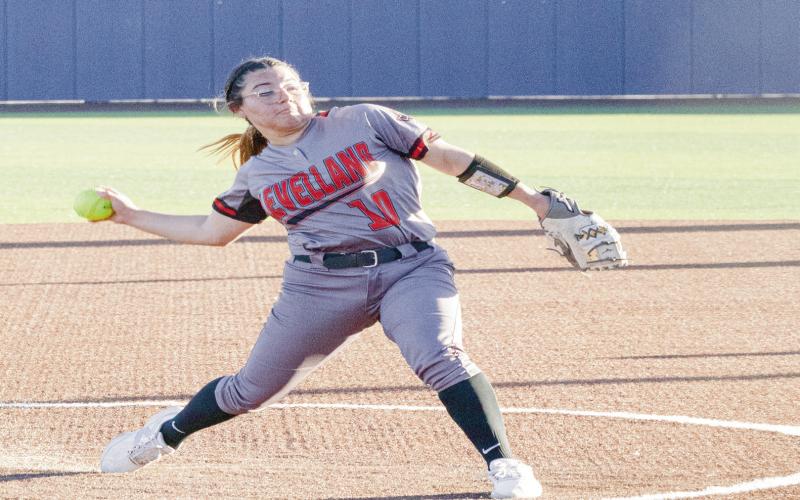 DELGADO DELIVERS - Levelland Loboette Delaney Delgado delivers a pitch during their softball game against Frenship Memorial this past Friday at Frenship Memorial High School. (Staff photo by Eric Venkatesan)