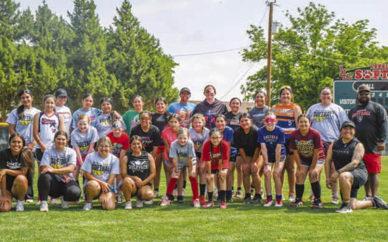 UPAND COMING LOBOETTES - The Levelland Loboettes Softball Team held a camp for grades six through ninth to work on their skills. Pictured in no particular order are: Leah Hernandez, Lexi Olivo, Mia Chapa, Isabella Castillo, Kaedyn Boggs, Kerrigan Boggs, Adalina Allen, Micah Favor, Alley Favor, Lilly Tucker, Charlie Tucker, Jenesis King, Jocelhyn Marrufo, Jocelynn Arriaga, Emilee Arriaga, Aurielle Gaona, and Zadi Gaona. (Staff photo by Hannah Woodrum)
