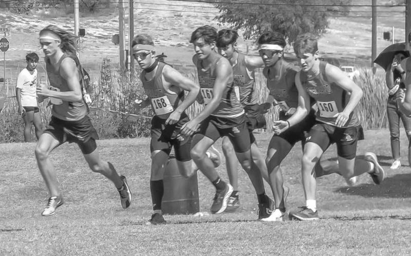 FINDING THEIR STRIDE - The Levelland Lobo Cross Country team has continued to show their strength as they earned second place in the District 5-4A Cross Country Meet held at Mae Simmons in Lubbock on October 10. Pictured are the Lobo athletes from right to left: Ryan, Kaiden, Zaden, Rene, Saul and Brian. The Lobos will be competing in the regional meet at Mae Simmons on October 21. Start times are set for 10:30 a.m. and 11 a.m. (Photo courtesy of Raul Lopez)