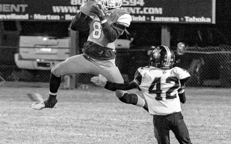 EAGLEINTERCEPTION- Branson Beck intercepted a pass during a 35-18 win over the visiting Plains Cowboys. The Eagles will travel to New Home on Friday at 7 p.m. to end the regular season.(Photo Courtesy of Donovan Martin)